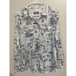 Karl Lagerfeld Paris Womens Medium White & Blue Long Sleeve Blouse